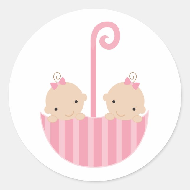Twins in Umbrella Classic Round Sticker (Front)