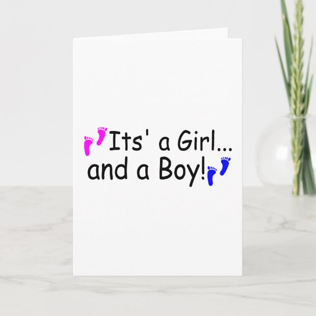Twins Its A Girl And A Boy Baby Footprints Announcement (Front)