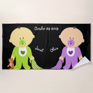 Twins Keepsake Personalized Beach Towel