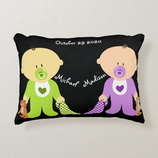 Twins Keepsake with both names Accent Pillow (Front)