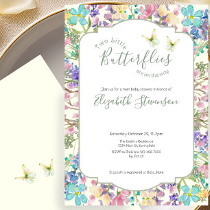 Twins Little Butterflies Floral Baby Shower Invitation