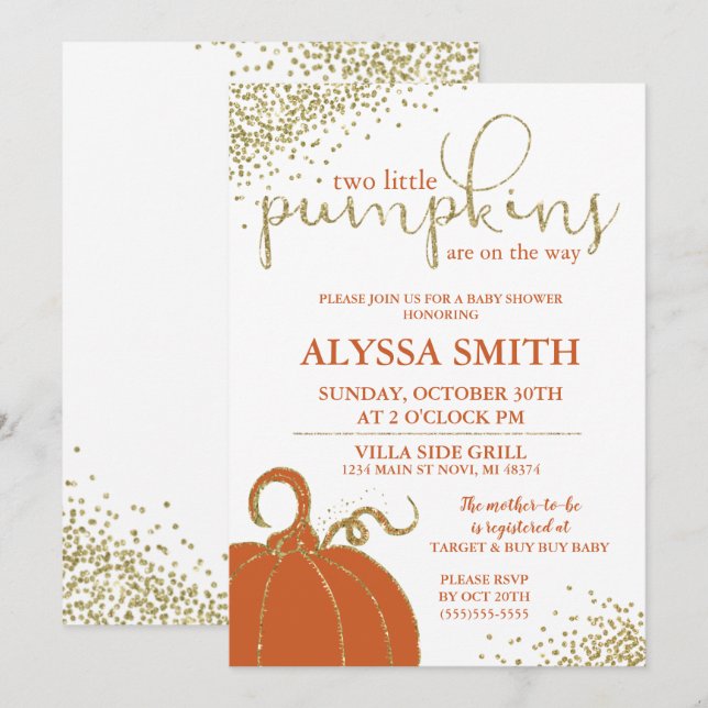 Twins Little Pumpkins Fall Baby Shower Invitation (Front/Back)