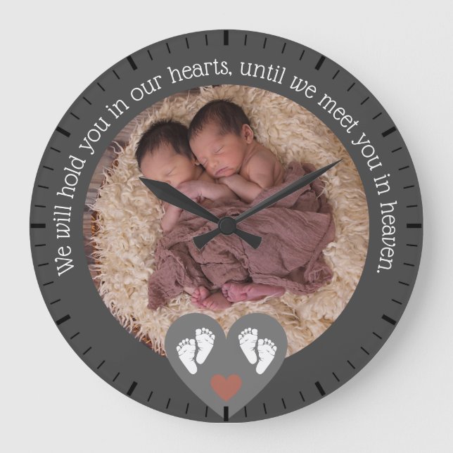 Twins Miscarriage Baby Loss Memorial Stillbirth Large Clock (Front)