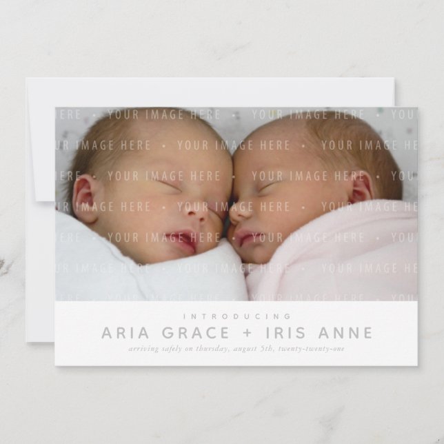 TWINS MODERN BABY PHOTO simple minimalist style Announcement (Front)