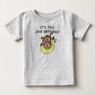 Twins Monkey Boy and Girl 2nd Birthday Baby T-Shirt