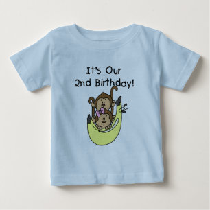Twins Monkey Boy and Girl 2nd Birthday Baby T-Shirt