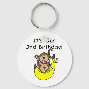 Twins Monkey Boy and Girl 2nd Birthday Keychain