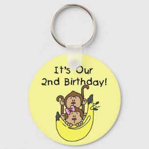 Twins Monkey Boy and Girl 2nd Birthday Keychain
