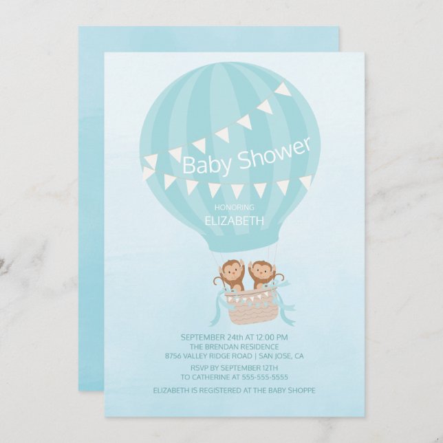 Twins! Monkey Twin Boys Baby Shower Invitation (Front/Back)