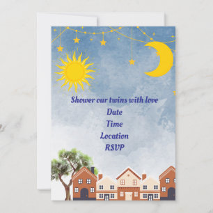 Twins Moon and Sun Baby Shower Invitation