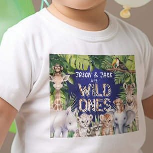 Twins Navy Blue, Wild One Safari, Jungle Boy 1st  Baby T-Shirt