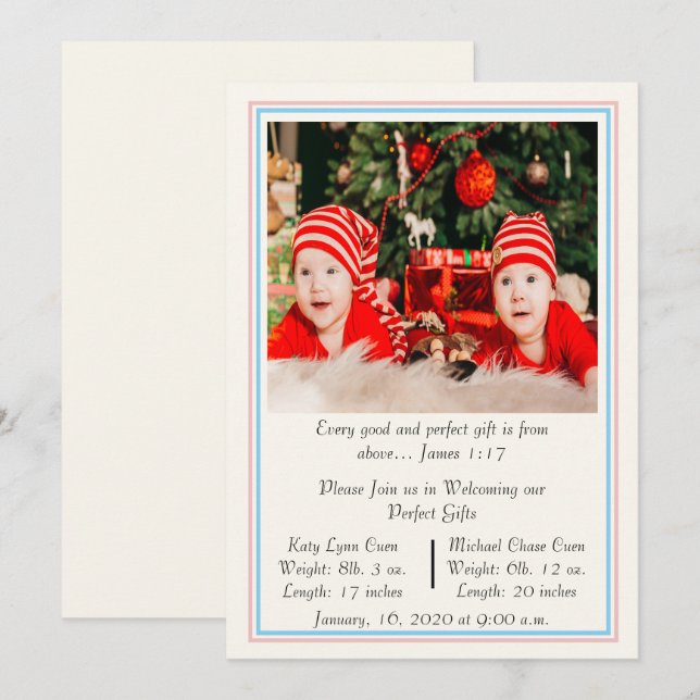 Twins Newborn Birth Announcement (Front/Back)