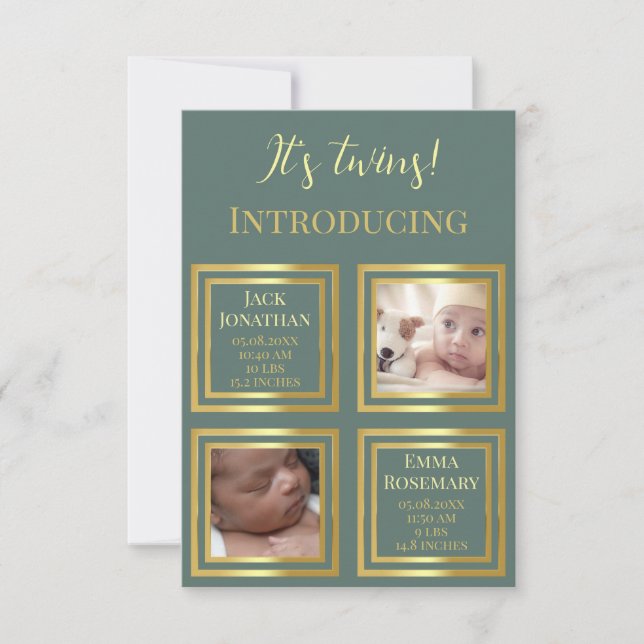 Twins newborn photo birth announcement chic (Front)