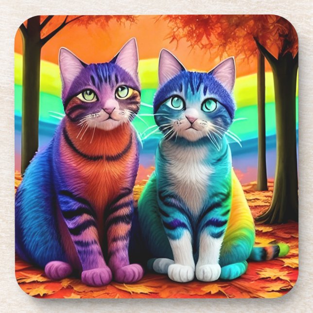 Twins of Cats Digital Art-56467 Coaster (Front)