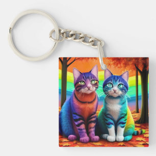 Twins of Cats Digital Art-56467 Keychain