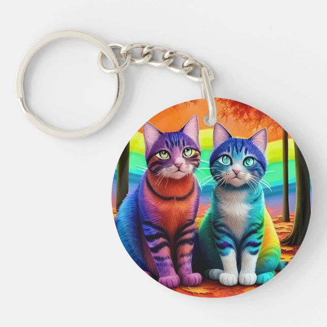 Twins of Cats Digital Art-56467 Keychain (Front)