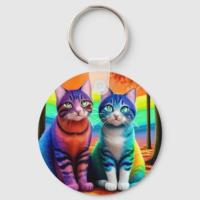 Twins of Cats Digital Art-56467 Keychain (Front)