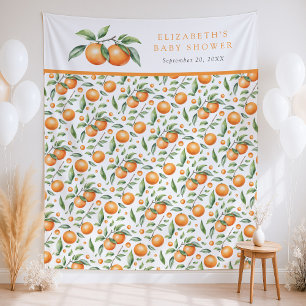 Twins Orange Baby Shower Backdrop Tapestry