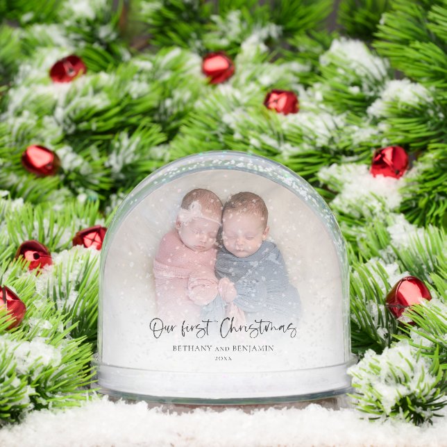 Twins Our First Christmas 2 Photos Script Baby Snowglobe (Christmas)