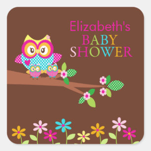Twins Owl Thank You Baby Shower Square Sticker