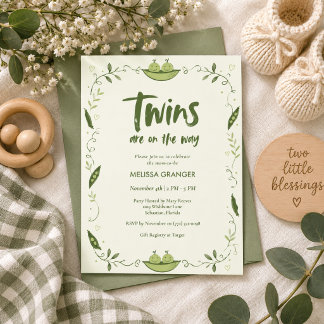 Twins Peas in a Pod Gender Neutral Baby Shower Invitation