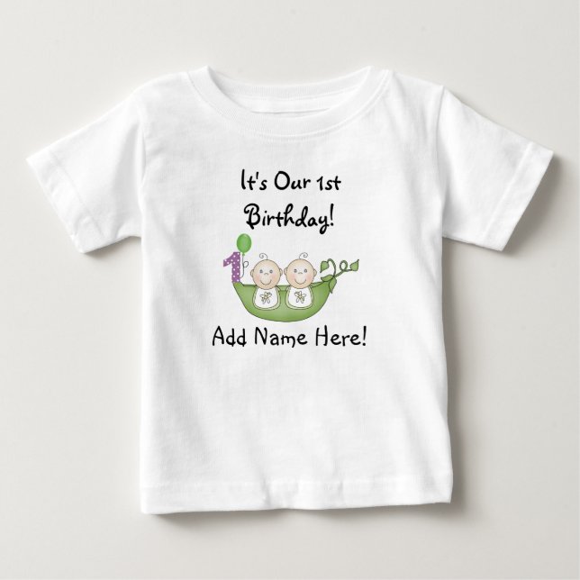 Twins Peas in Pod First Birthday Tshirt (Front)