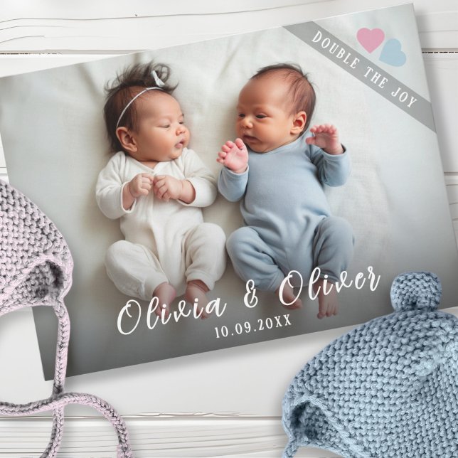 Twins Photo Birth Announcement Card (Creator Uploaded)