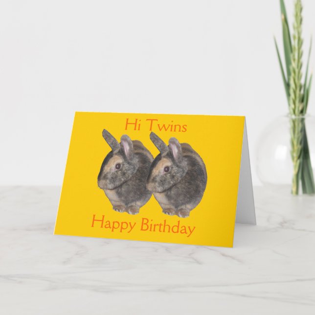 Twins, photo de lapin, carte d'anniversaire (Devant)