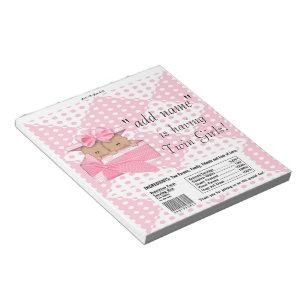 Twins Pink Baby Shower Candy Bar Wrappers Favors Notepad
