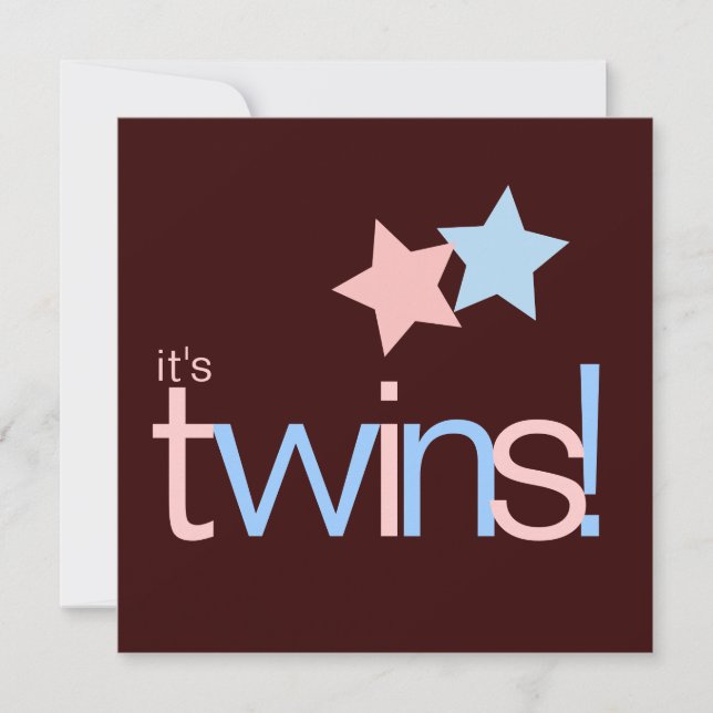 Twins Pink Blue Brown Baby Shower Invitation (Front)
