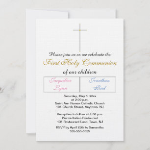 Twins Pink Blue Gold First Holy Communion Invitation