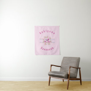 Twins Pink Flamingo Baby Shower Personalized Tapestry