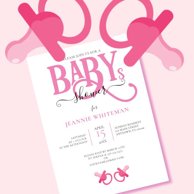 Twins Pink Pacifier Baby Shower Invitations (Creator Uploaded)