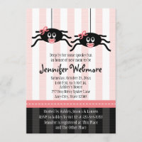 Twins Pink Spider Baby Shower Invitations