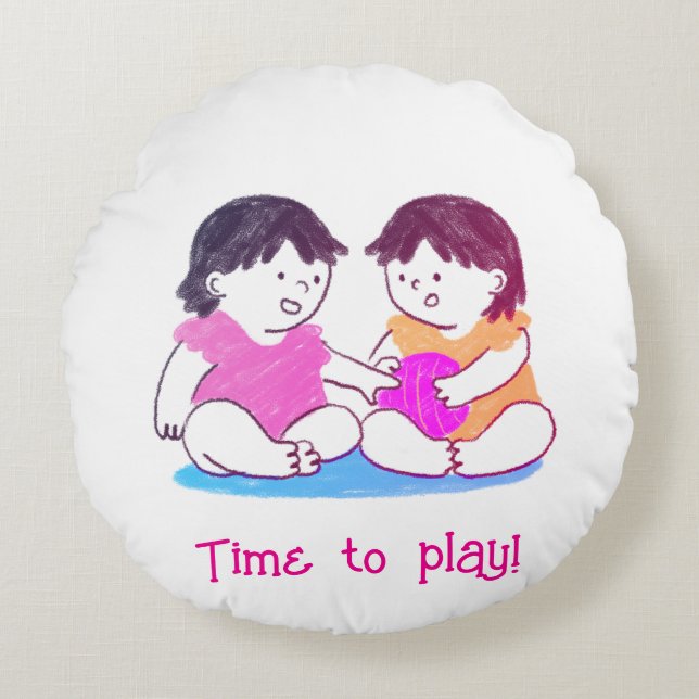 Twins Playing  Round Pillow (Front)