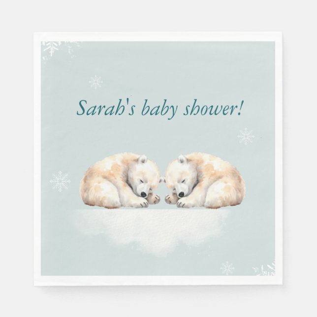 Twins Polar Bear Baby Shower Napkins (Front)