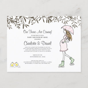 Twins Pregnancy Pregnant Mom With Umbrella Invitation Postcard