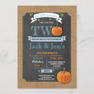 Twins Pumpkin 2nd Second Two Birthday Party Invite