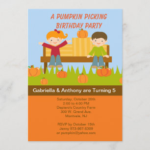 Twins Pumpkin Picking Birthday Party Invitation