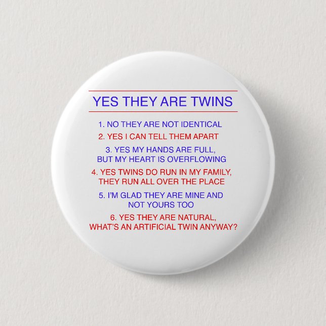 Twins Questions Fraternal 2 Inch Round Button (Front)