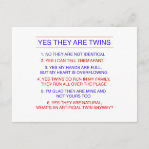Twins Questions Fraternal Postcard