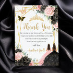 Twins Quinceañera Sweet 16 Black Pink Floral Thank You Card<br><div class="desc">Personalize this lovely black and pink roses floral gold twins quinceañera / birthday thank you with own wording easily and quickly, simply press the Edit Using Design Tool button to further re-arrange and format the style and placement of the text.  Matching items available in store! (c) The Happy Cat Studio...</div>