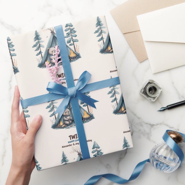 Twins Rustic One Happy Camper Birthday Wrapping Paper (Gifting)