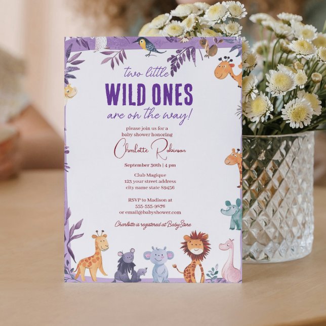 Twins Safari Baby Shower Two Little Wild Ones Invitation (Creator Uploaded)