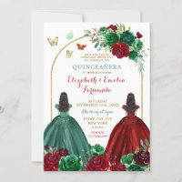Twins Sisters Hunter Green Red Rose Quinceañera