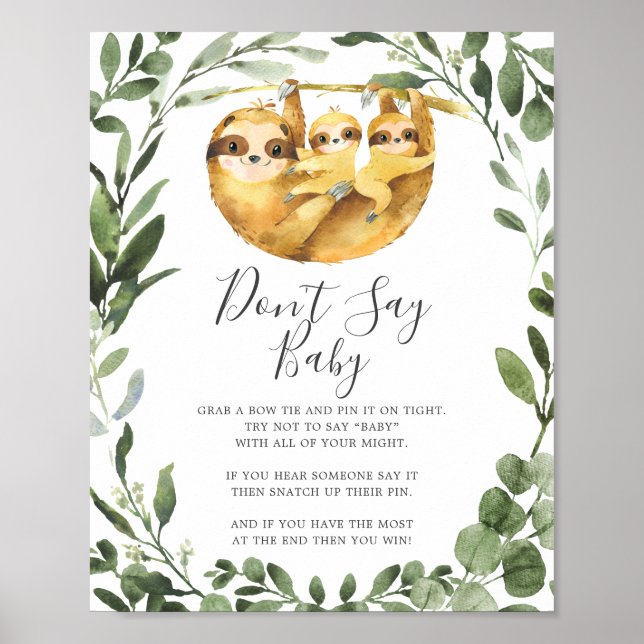 Twins Sloth Baby Shower Don't Say Baby Sign (Front)