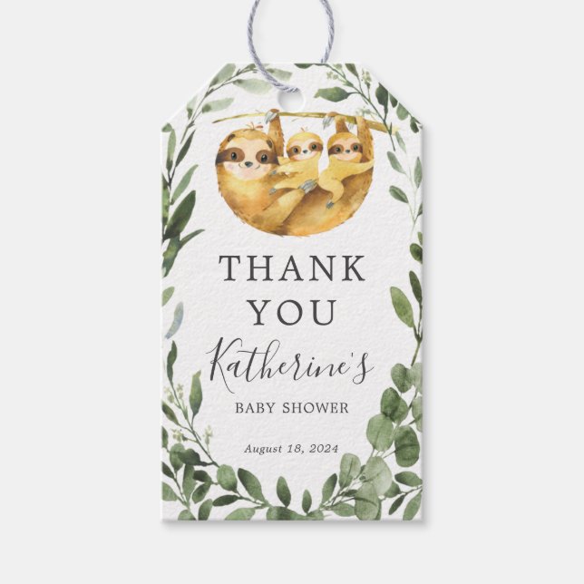 Twins Sloth Baby Shower Favour Tag (Front)