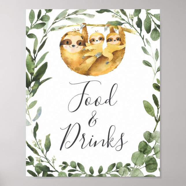 Twins Sloth Baby Shower Food and Drinks Sign (Front)