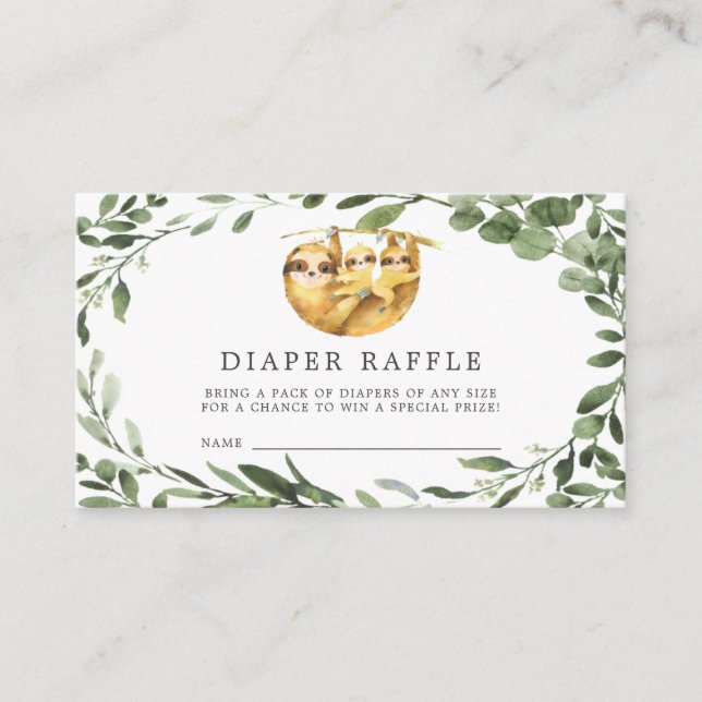 Twins Sloth Diaper Raffle Baby Shower Card (Front)