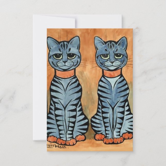“Twins” Striped Cats by Louis Wain Thank You Card (Front)